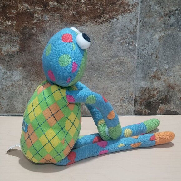 SCM Designs Knit Sock Frog Yellow Blue Stuffed Animal Plush Polka Dots 2011 - Picture 3 of 12